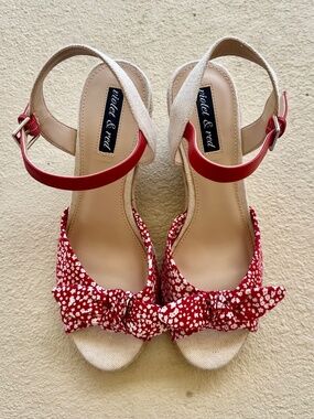 Violet & Red Floral Wedge Sandals, Size 9